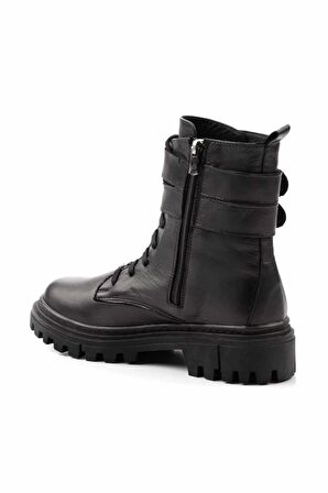 Siyah Hakiki Deri Kadın Bot & Bootie K02178001303