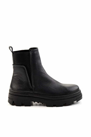 Siyah Hakiki Deri Kadın Bot & Bootie K02179200603