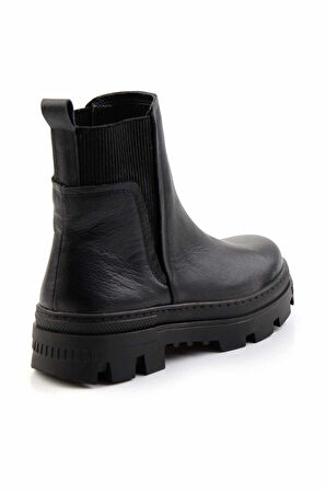 Siyah Hakiki Deri Kadın Bot & Bootie K02179200603