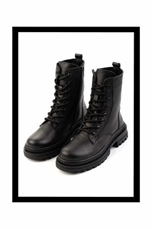 Siyah Hakiki Deri Kadın Bot & Bootie K02179752203