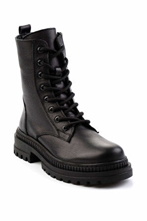 Siyah Hakiki Deri Kadın Bot & Bootie K02179752203