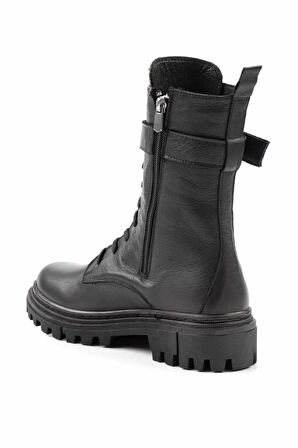Siyah Platin Taşlı Hakiki Deri Kadın Bot & Bootie K02178001603