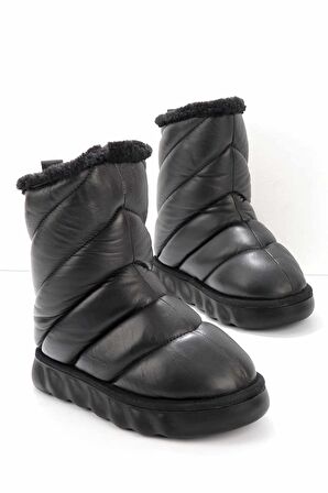 Bambi Siyah Hakiki Deri Kadın Bot & Bootie K02183102503