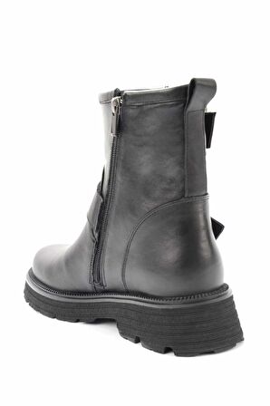 Bambi Siyah Hakiki Deri Kadın Bot & Bootie K02183930403