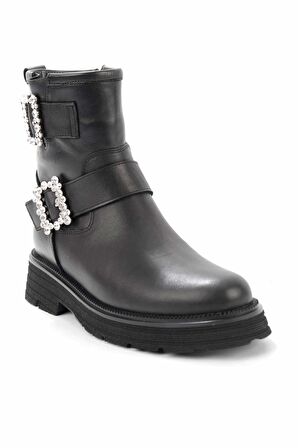 Bambi Siyah Hakiki Deri Kadın Bot & Bootie K02183930403