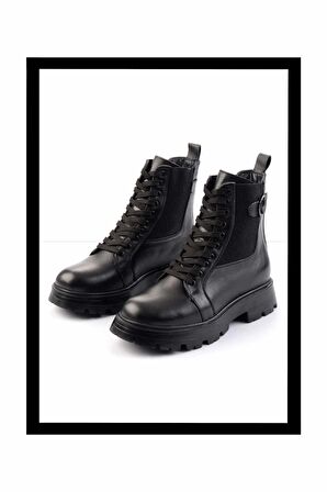 Siyah Hakiki Deri Kadın Bot & Bootie K02180034003