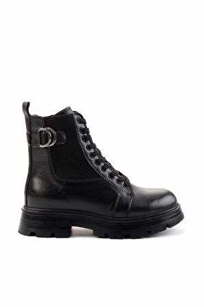 Siyah Hakiki Deri Kadın Bot & Bootie K02180034003