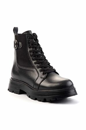 Siyah Hakiki Deri Kadın Bot & Bootie K02180034003