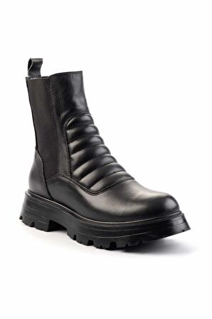 Siyah Hakiki Deri Kadın Bot & Bootie K02180034103