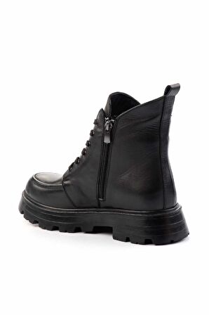 Siyah Hakiki Deri Kadın Bot & Bootie K02180034203