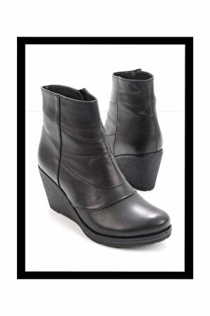 Siyah Hakiki Deri Kadın Bot & Bootie K02195101803