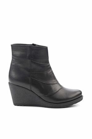 Siyah Hakiki Deri Kadın Bot & Bootie K02195101803