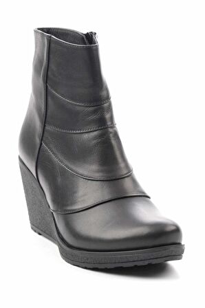 Siyah Hakiki Deri Kadın Bot & Bootie K02195101803