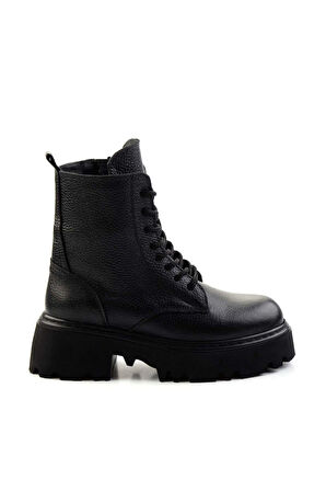 Siyah Hakiki Deri Kadın Bot & Bootie K02192187003