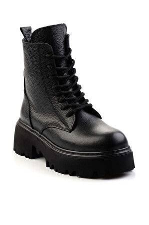 Siyah Hakiki Deri Kadın Bot & Bootie K02192187003