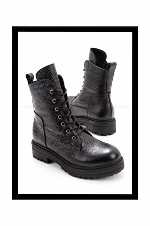 Siyah Hakiki Deri Kadın Bot & Bootie K02208020703