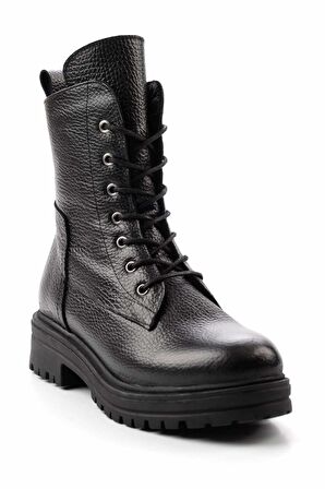 Siyah Hakiki Deri Kadın Bot & Bootie K02208020703