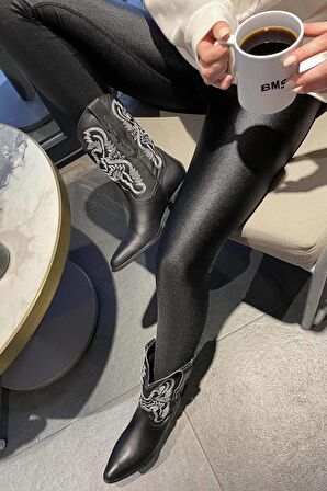 Bambi Siyah Hakiki Deri Kadın Bot & Bootie K02264382503