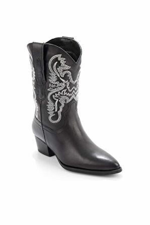 Bambi Siyah Hakiki Deri Kadın Bot & Bootie K02264382503