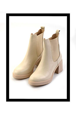 Bej Hakiki Deri Kadın Bot & Bootie K02274320503