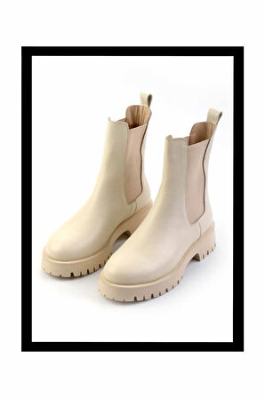Bej Hakiki Deri Kadın Bot & Bootie K02274321003