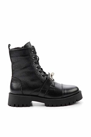 Siyah Hakiki Deri Kadın Bot & Bootie K02274320303