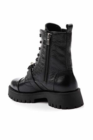 Siyah Hakiki Deri Kadın Bot & Bootie K02274320303