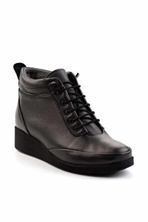 Siyah Hakiki Deri Kadın Bot & Bootie K02272025003