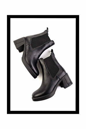 Siyah Hakiki Deri Kadın Bot & Bootie K02274320503