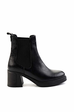Siyah Hakiki Deri Kadın Bot & Bootie K02274320503