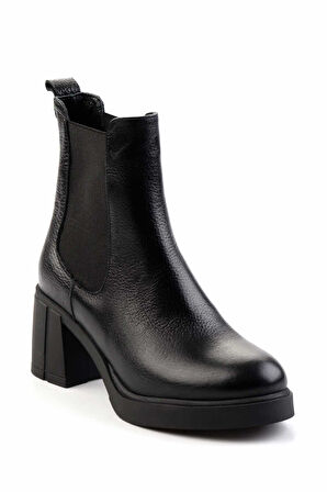 Siyah Hakiki Deri Kadın Bot & Bootie K02274320503