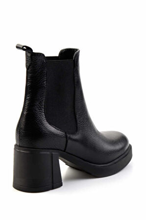 Siyah Hakiki Deri Kadın Bot & Bootie K02274320503