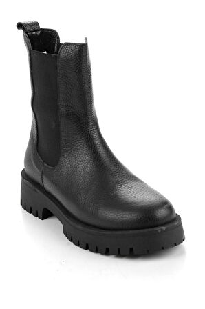 Siyah Hakiki Deri Kadın Bot & Bootie K02274321003