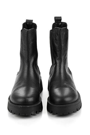 Siyah Hakiki Deri Kadın Bot & Bootie K02274321003