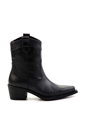 Siyah Hakiki Deri Kadın Bot & Bootie K02274325003