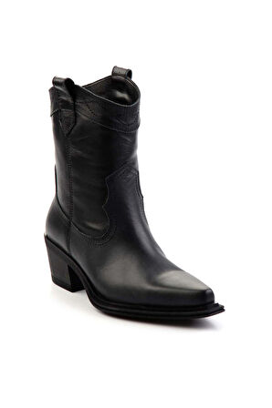 Siyah Hakiki Deri Kadın Bot & Bootie K02274325003