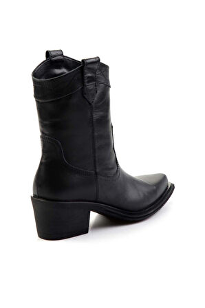 Siyah Hakiki Deri Kadın Bot & Bootie K02274325003