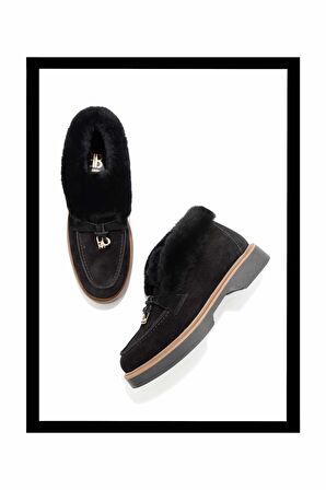 Siyah Süet Hakiki Deri Kadın Bot & Bootie K02274320002