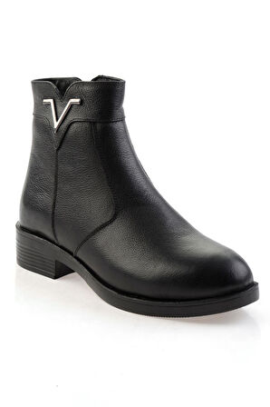 Siyah Hakiki Deri Kadın Bot & Bootie K02286001303