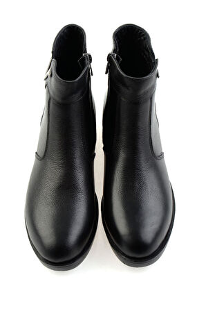 Siyah Hakiki Deri Kadın Bot & Bootie K02286001303