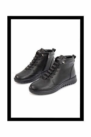 Siyah Hakiki Deri Kadın Bot & Bootie K02331376203
