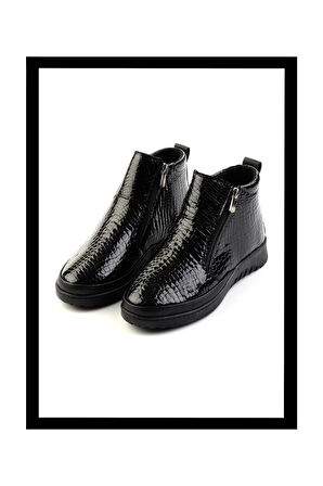 Siyah Kroko Hakiki Deri Kadın Bot & Bootie K02331190011