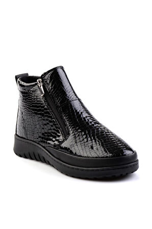 Siyah Kroko Hakiki Deri Kadın Bot & Bootie K02331190011