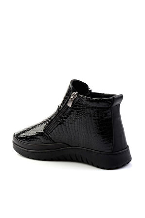 Siyah Kroko Hakiki Deri Kadın Bot & Bootie K02331190011