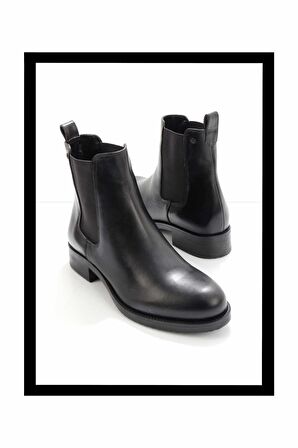 Siyah Hakiki Deri Kadın Bot & Bootie K02351116403