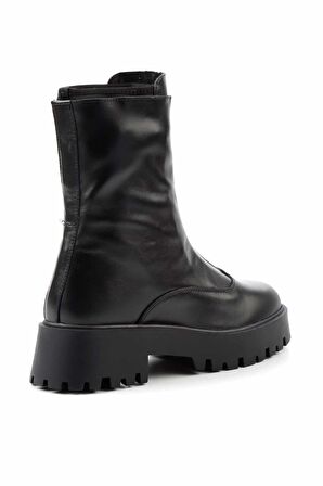 Siyah Hakiki Deri Kadın Bot & Bootie K02351314703