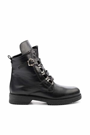 Siyah Hakiki Deri Kadın Bot & Bootie K02351137403