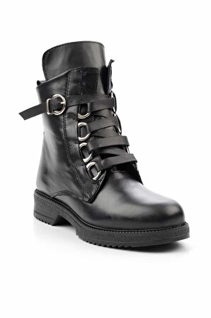 Siyah Hakiki Deri Kadın Bot & Bootie K02351137403