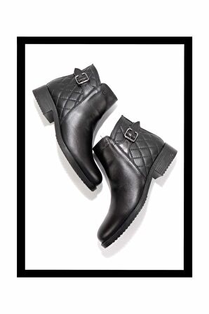 Siyah Hakiki Deri Kadın Bot & Bootie K02351314903