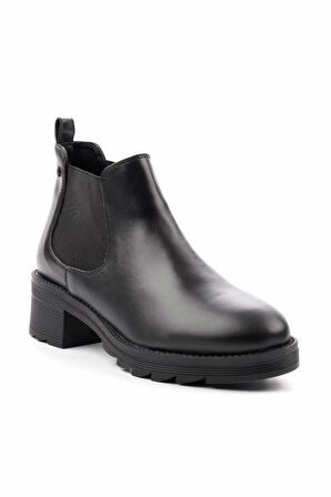 Siyah Hakiki Deri Kadın Bot & Bootie K02351315503